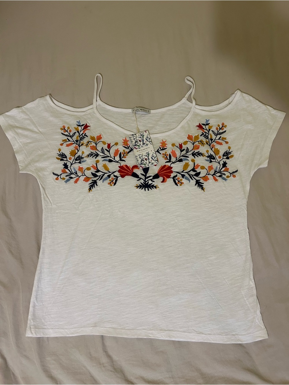 Encuentro NWT White Cold-Shoulder Blouse Embroidered Small Bohemian